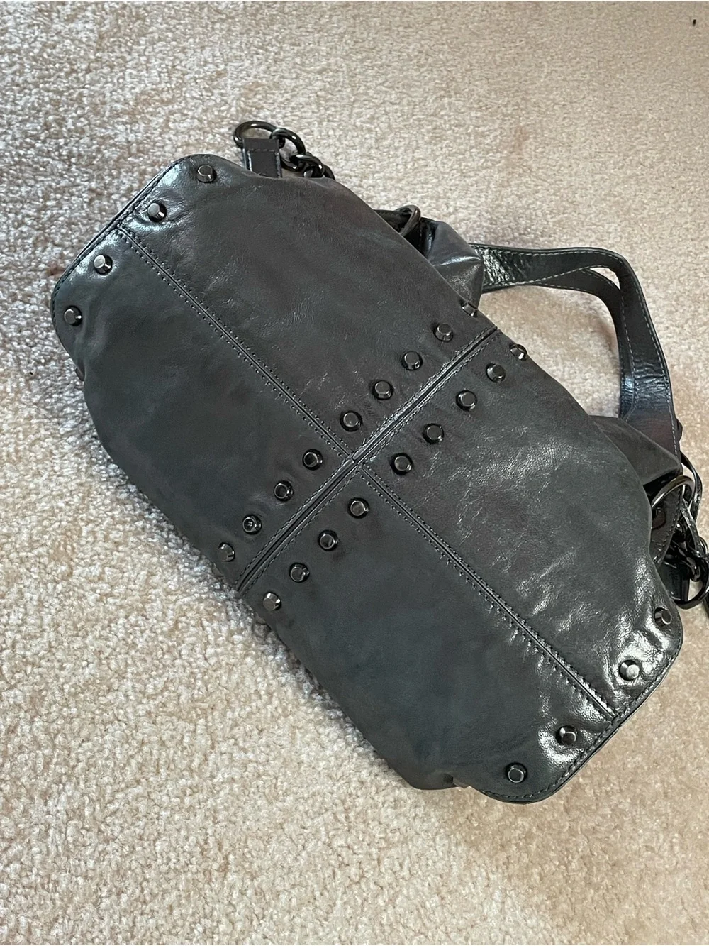 Michael Kors Camden Grommet Leather Hobo Bag Gunmetal Metallic Gray